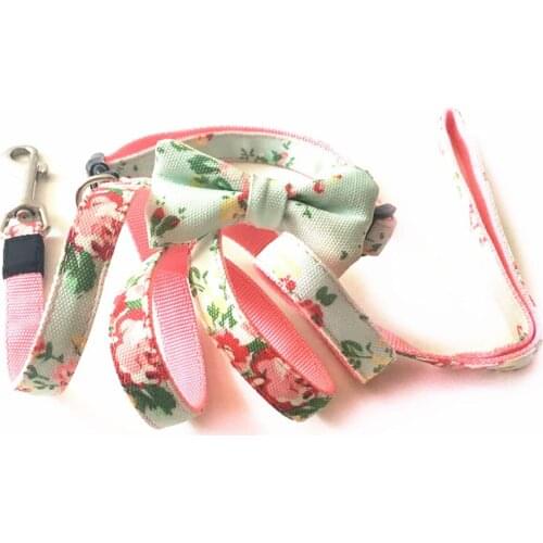 New Arrival Nylon Cotton Flower Print Pet Dog Collar and Leash Soft Puppies Collars Leads Set for Christmas