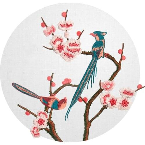Plum Flower and Bird Embroidery Big Patch Chinese Style Clothing Patch Applique Shoe Sewing Stickers Clothes for T-shirt Bags