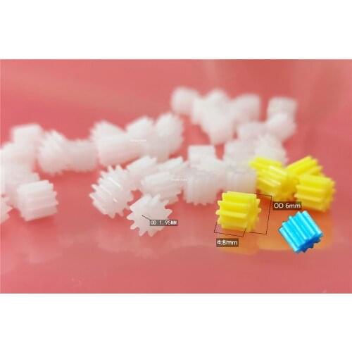 0.5M 10T Plastic spur spindle gear 1.95mm HOLE 2mm DIY Toy motor Model accessories white/yellow/blue gear