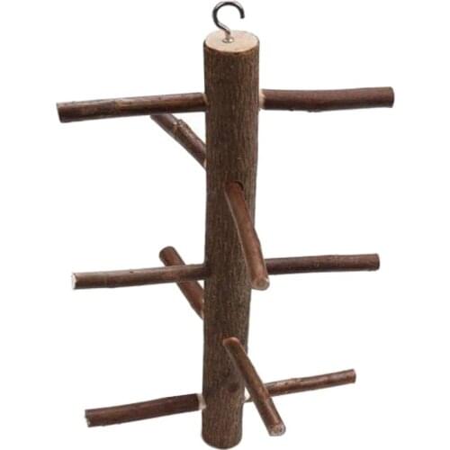 Parrot Bird Pet Hanging Swing Toys Nature Wooden Rotating Logs Stairs Standing Bar Stand Parrot Cage Swing Toys