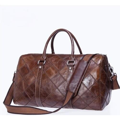 Hot style portable travel bag, retro first layer cowhide large capacity travel bag, leisure check duffel bag