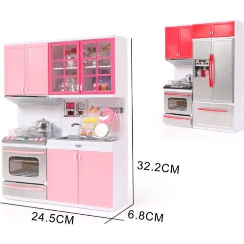 Tableware Baby Girl Pretend Play Kitchen Toys Cooking Tool Mini Dolls Dinner Stove Washing Fridge Toy Christmas gift Simulation