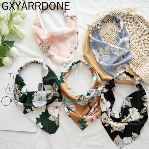 2021 Woman Satin Flower Print Triangle Bandanas Women Elastic Hairband Hair Accessories Headwear Turban Headband Ornament