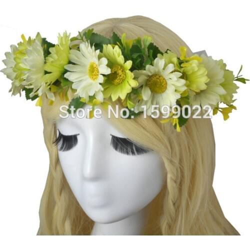 Handmade Flower Crown Adjustable Headband Fluffy Women Children Girls Hair Accessories Green Ivory Spring Wedding Photo Shoot