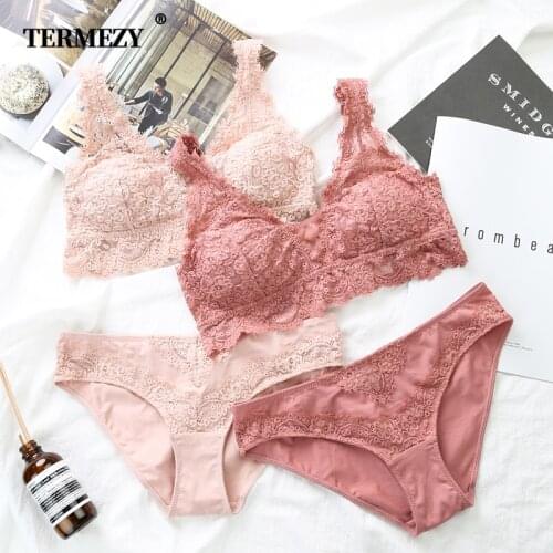 TERMEZY Women Sexy Lingerie push up Lace Underwear Panties Jacquard Sexy Bra & Brief Sets Thin breathable Brassiere Black