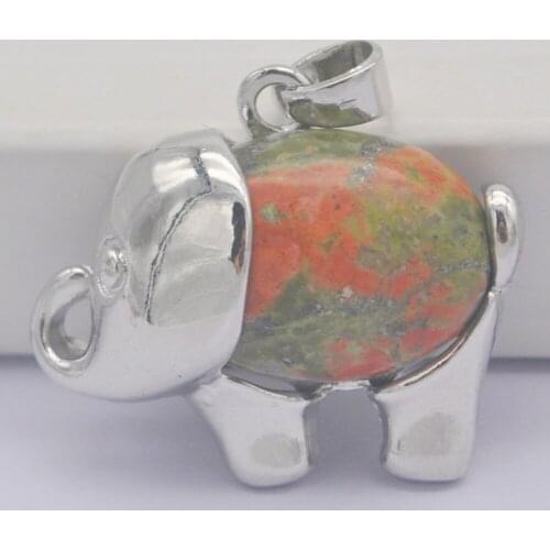 Unakite Epidote Stone GEM Pendant Elephant Animal Jewelry For Woman Gift S3266