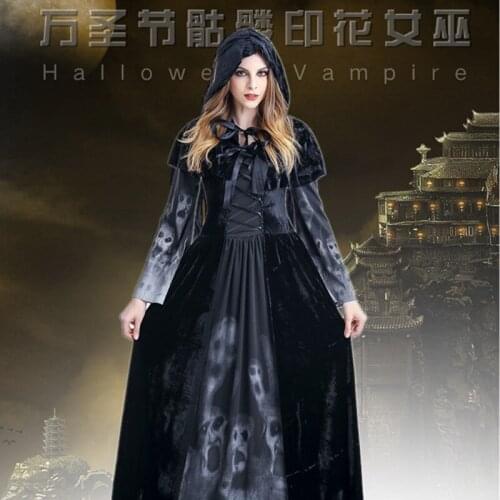 Horrible Skeleton Vampire Costume Purim Festival Hooded Witch Dress Ghost Demon Wicked Ball Devil Costume Women Scary Costumes