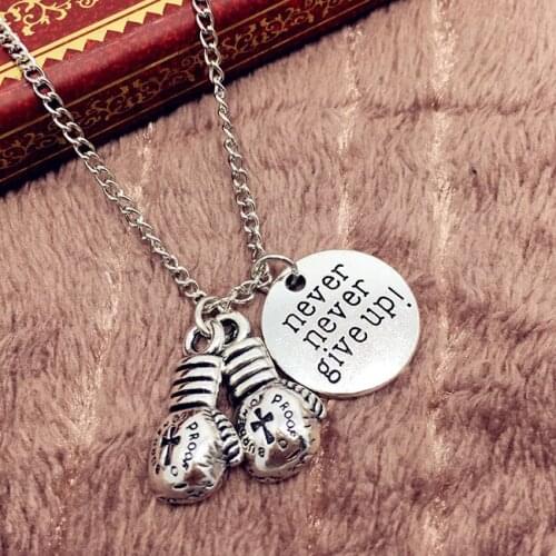 2020 Never-Give-Up Boxing-Gloves Necklace Pendant Vintage Silver Colour Choker Collares Statement Women Friendship Jewelry