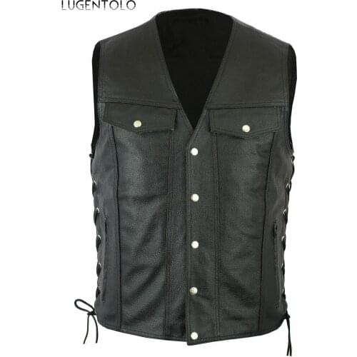 Vintage Vest Women Fashion Large Size Casual Outdoor Jacket PU Spirng Autumn Thin Mens Bandage Single Breasted Vests Lugentolo