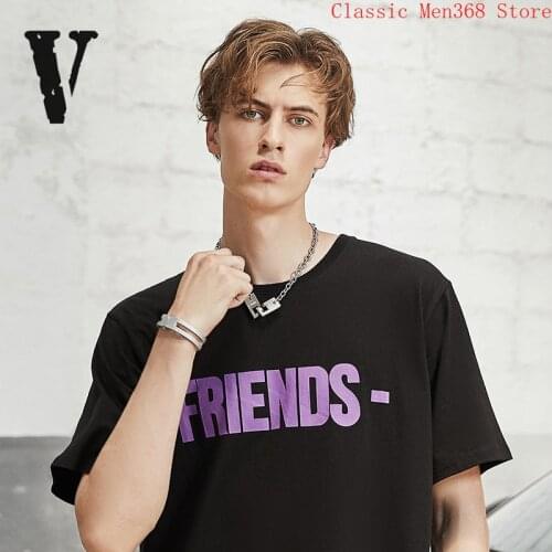 VLONE short-sleeved mens trendy classic FRIENDS printed big V purple round neck loose T-shirt women