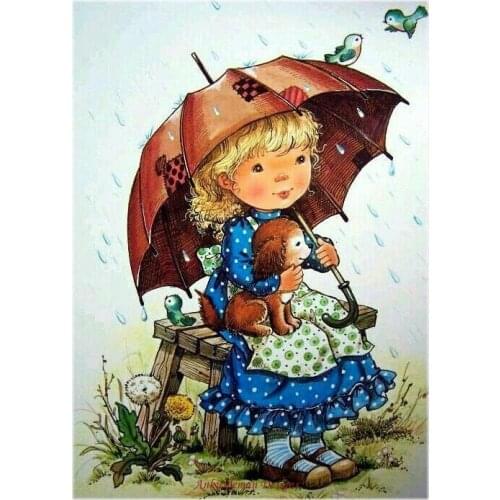 Embroidery Counted Cross Stitch Kits Needlework - Crafts 14 ct DMC Color DIY Arts Handmade Decor - Girl in the Rain
