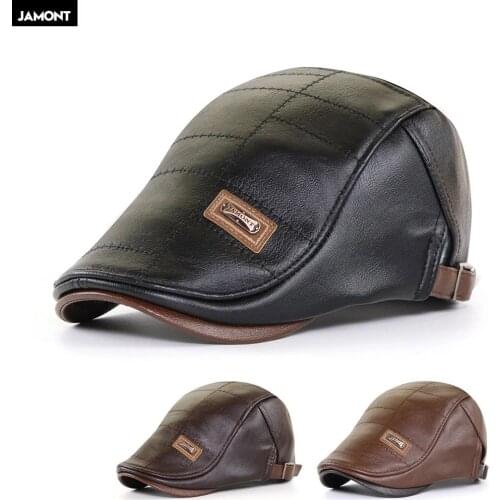 Top Level Leather Newsboy Cap Men Gorras Planas Duckbill Visor Hat Winter Autumn Warm Flat Caps Vintage Man Boinas Gatsby Hats