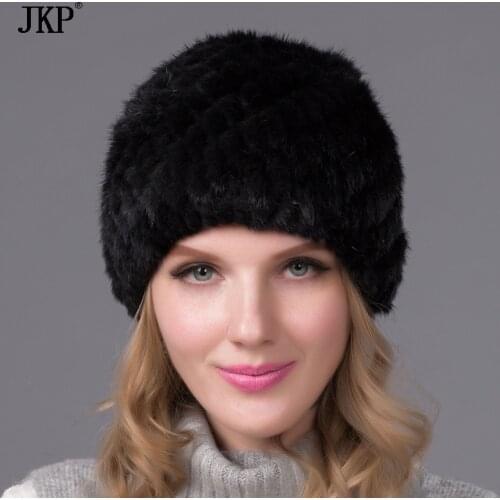 JKP Womens Winter Hats Real Leather Lining Cap New Real Leather Womens Pine Knit Pineapple Womens Winter Genuine Mink Fur Hat