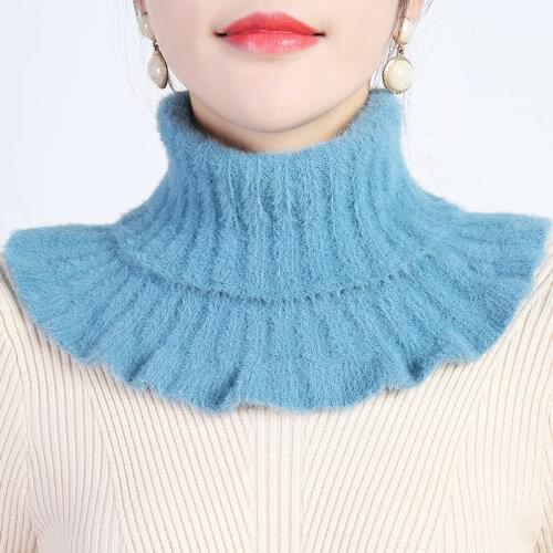 Winter Double Ruffle Wool Knit False Colloar Warm Scarve Korean Female Thicken Mink Windproof Pullover Neck Guard Bib Scarf P13