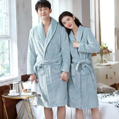 Winter Pyjamas Couple Sleepwear Kimono Bath Robe Men Women Flannel Bathrobe Coral Fleece Pajamas Night Dressing Gown Bride Robe
