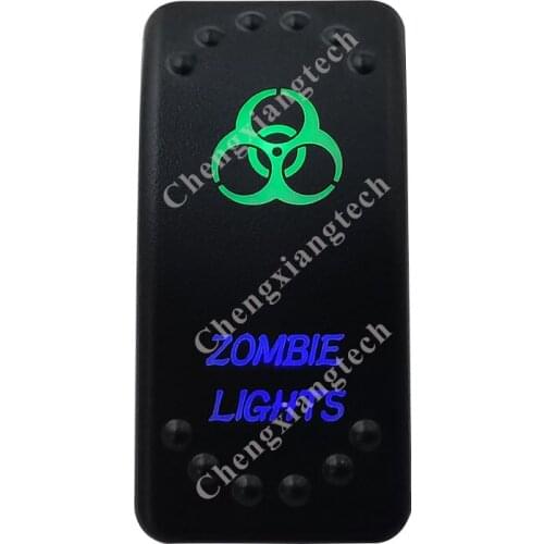 Zombie Lights Up Green & Down Blue Led Light Rocker Push Switch 5Pins SPST ON/OFF 12V 24V For Marine Boat Car Waterproof