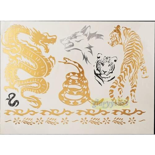 1PC Hot Flash Metallic Waterproof Temporary Tattoo Gold Silver Men Women Henna GH-08 Tiger Dragon Bracelet Design Tattoo Sticker