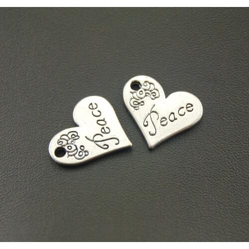 10pcs Tibetan Silver Color Engraved "Peace" Heart Charms Inspiration Jewellery Pendant For Bracelet Necklace A1061