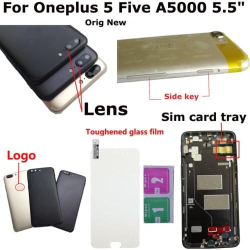 100% Orig New 5.5" For Oneplus 5 Five 1+5 A5000 Rear Back Door Housing Battery Door Cover with Side Key Lens SIM Card Tray