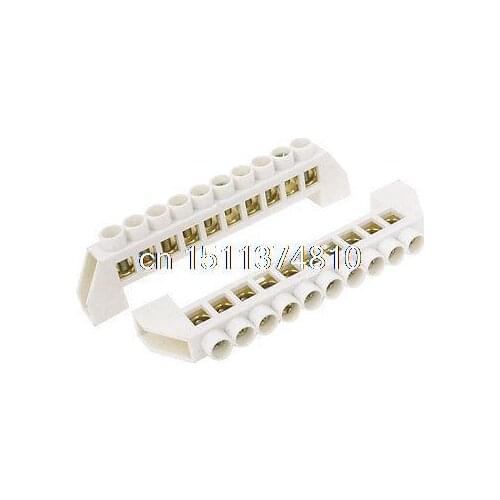 2 Pcs 10 Way Bridge Copper Tone Screw Terminals Block Connector White