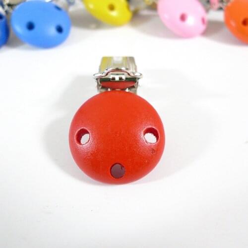 25PCS Red Color Natural Wood Baby Pacifier Dummy Suspender Holder Clips