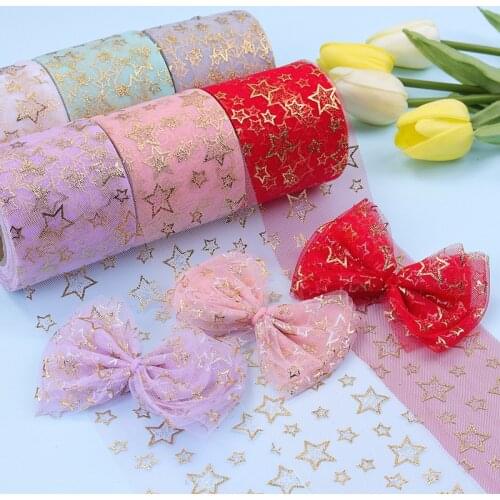 25Yards 8CM Bronzing Five-Pointed Star Yarn Roll Party Supplies DIY Hair Bow Sornament Lace Hand Made Materials Y2021032502