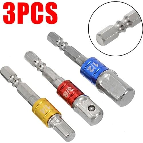 3pcs 1/4"3/8"1/2"Hex Socket Adapter Drive Bit Set Drill Socket Extension Adapter Power Drills Tool Accessories For Impact Driver