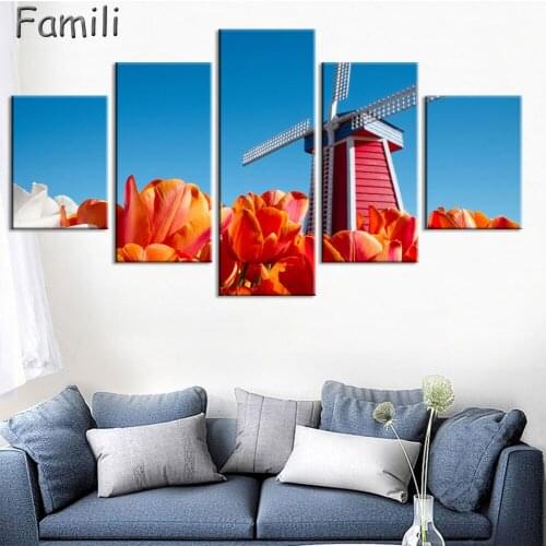 5pcs/set Modern Netherlands city Canvas art Painting on the Wall Modular Pictures vintage home decor Canvas Painting for Living