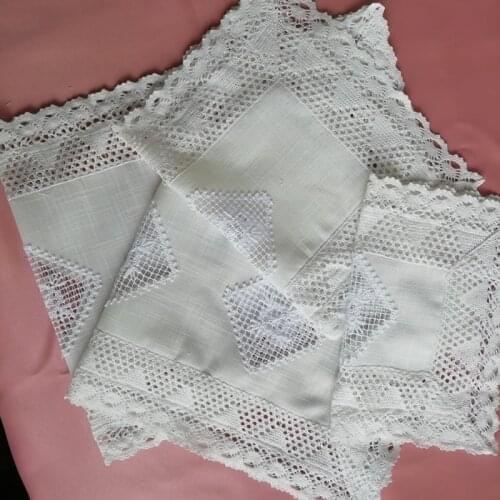 6pcs White European flower handmade embroidery mesh buckle lace table runner table decoration wedding banquet polyester linen