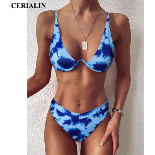 7 Colors Tie-dye Fashion Sexy Bikini Swimsuit Underwire Push Up Swimming Suit Two Piece Low Cut Swimwear Hot Sale Bathing Suits
