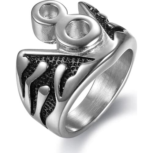 Free Shipping Punk 316L Stainless Steel Number Biker Ring Black Sliver White Flame V 8 Style Ring Jewelry