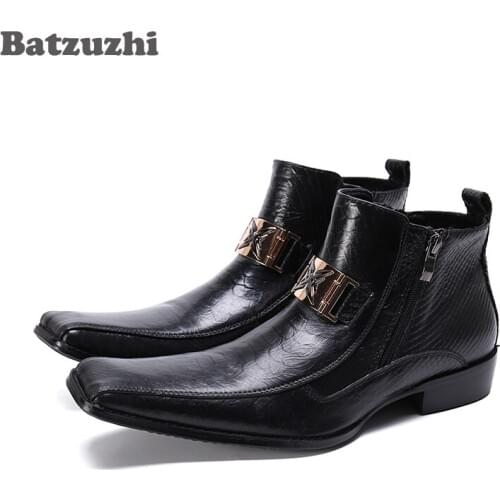 Batzuzhi Western Boots Men Luxury Men Leather Ankle Boots Zip Motorcycle Boots Men Zapatos Hombre Comfortable Dress Boots Men