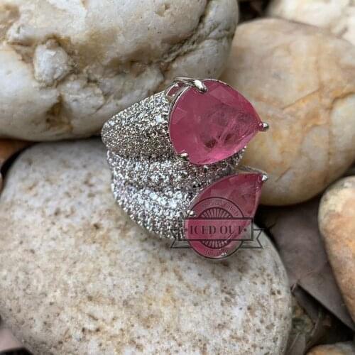 Brazil hot sell micro pave white zirconia paved pink tourmaline fusion stone jewelry
