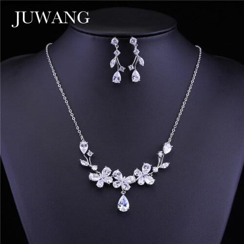 JUWANG Brand Cubic Zircon Butterfly Jewelry Set For Women Luxury Earrings and Necklace Sets Wedding Jewelry Gift