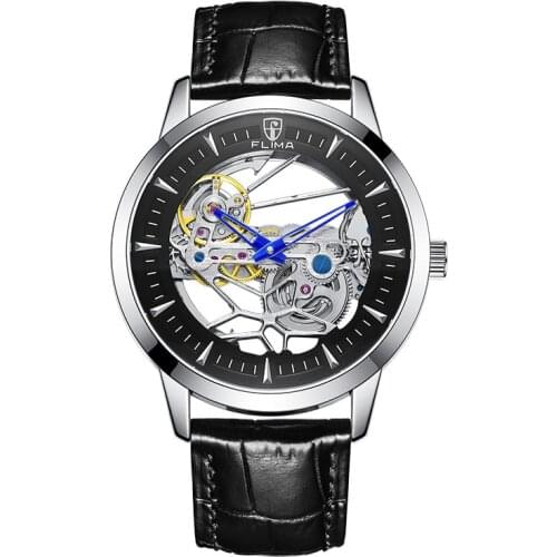 Mechanical Hollow Watch Transparent Luxury Casual Design Brown Leather Strap Men Watches Top Brand Luxury Clock Montre Homme