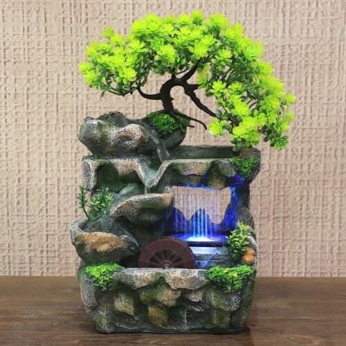 Hot Desktop Fountain Indoor Wealth Feng Shui Rockery Waterfall Fountain With Multicolor LED Light For Company Office Ornaments