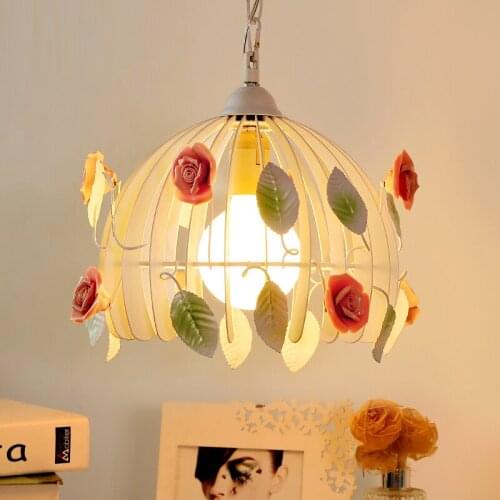 Hallway ceramics pendant light for Kitchen Restaurant bar Light E27 Iron Flower pendant lamp Garden Balcony Staircase hang lamp