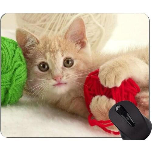 Mouse Pad with Stitched Edge,Warm heart Kitten cat Home Office Computer Accessories Mousepads