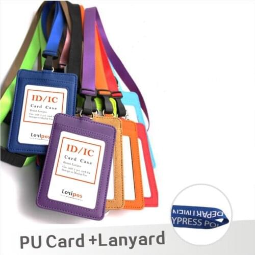 Id Leather Holders Case Pu Business Badge Card Holder with Necklace Lanyard Logo Customize Print School Office Supplies
