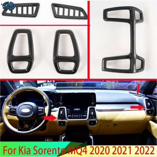 For Kia Sorento MQ4 2020 2021 2022 Carbon Fiber Style Air Vent Outlet Cover Dashboard Trim Bezel Frame Molding Garnish