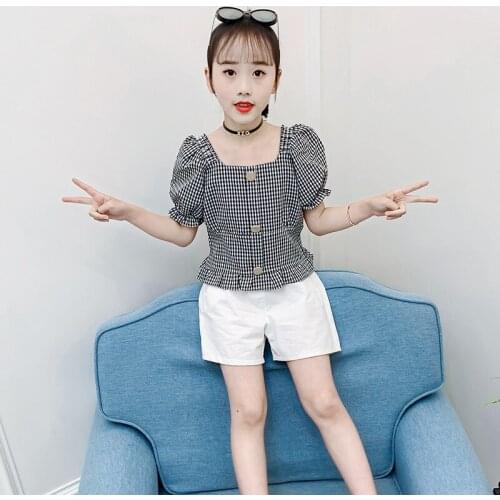 2021 summer new girls plaid top and shorts 2pcs sets children outfits wholesale