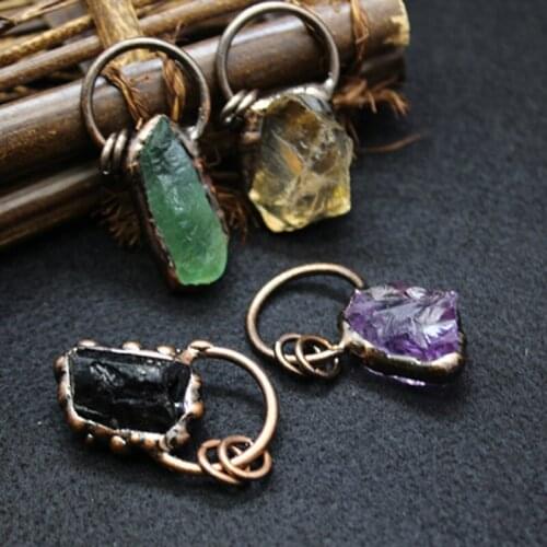 Hot Sales 3Pcs/Lot Natural Irregular Pendants Bronze Copper Healing Crystal Quartz Charms BOHO Necklace The Big Circle Jewelry