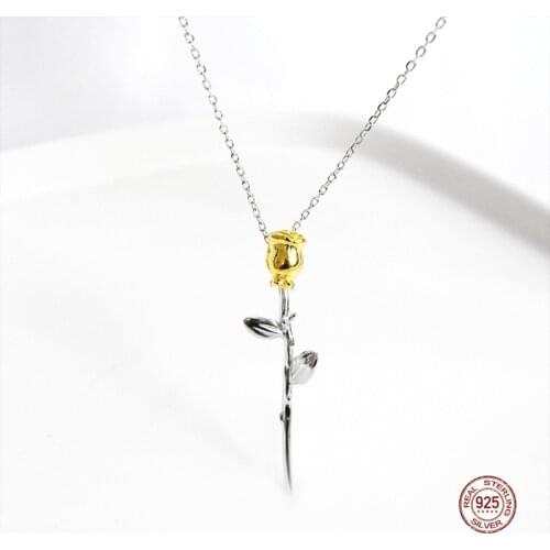LKO INS Minimalism 925 Sterling Silver Vintage Gold Colour Rose Flower Necklace Personality Versatile For Women Ornaments