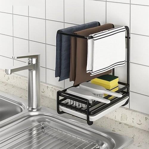Metal Painted Kitchen Sink Drain Rack Stand Wall Mounted Rag Sponge Storage Accessories Orgainzer Tools Gadget Container Shelf