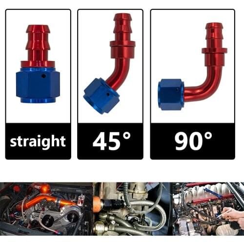 Reusable Connection Adapter Red AN6 AN8 AN10 Oil Fuel Fitting Oil Fuel Push On Hose 0 45 90 Degree Rubber Hose End