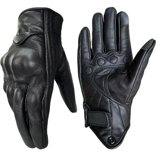Black Vintage Motorcycle Gloves Full Finger Gloves Touch Screen Leather Motorbike Guantes Biker Moto Motocross Racing Gloves Men