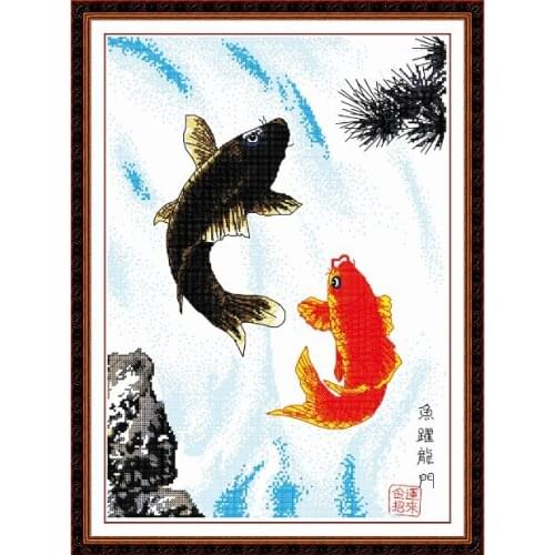 A fish leaping over the dragon gate cross stitch kit cartoon canvas stitching embroidery DIY handmade needlework
