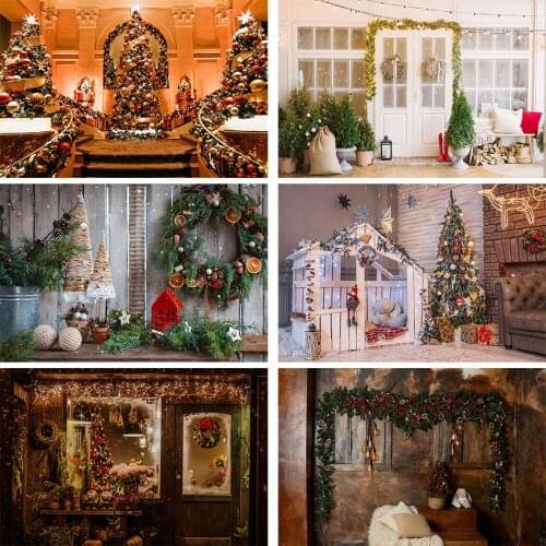 Mehofond Christmas Decoration Backdrop Winter Wood Door Wreath Glitter Light Baby Shower Portrait Photography Background Props