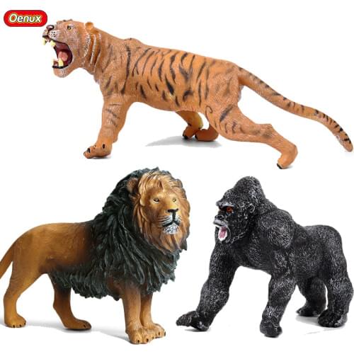 Oenux Original Soft PVC Wild Animals Model Wild Tiger Lion Chimpanzee Orangutan Animal Action Figures Educational Toy Kids Gift