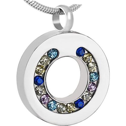 IJD8195 Crystal Circle of Life Memorial Ash Necklace Stainless Steel Cremation Urn Pendant Necklace for Ashes Women Necklace